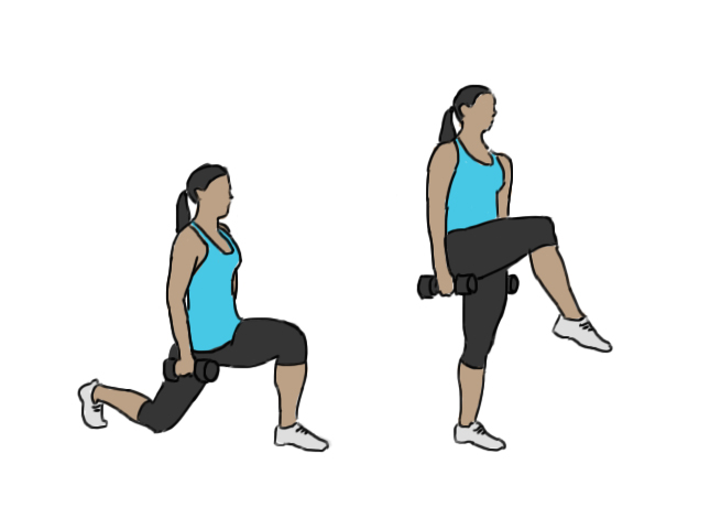 Dumbbell lunges and high knees