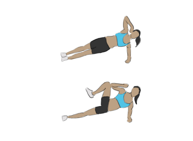 Side plank with knee tuck